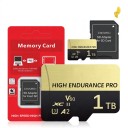 Cartão de Memória Micro SD 1 TB High Endurance Pro MicroSDXC V60 U3 A2 Com Adaptador SD Dourado e Preto Para Câmera Fotográfica e Móvel 1