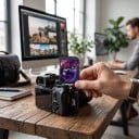 Cartão de memória SDXC 64 GB 3,2 x 2,4 cm Classe 10 U3 V30 A1 UHS-I Plástico Preto e Roxo Para câmara fotográfica e vídeo Com bloqueio contra gravação 5
