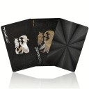Cartas de jogar pretas de plástico 55 unidades com superfície à prova de água e relevo luxuoso 57 x 87 mm conjunto elegante para poker, buraco e canastra 2