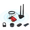 Carte PCI Express pour PC 5374 Mb/s Wi-Fi 6E 2,4/5/6 GHz Bluetooth 5.3 Deux antennes sur câble de 120 cm 3