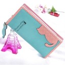 Carteira de senhora com gato Aplicação de gato com bolinhas Fecho com zip Chaveiro em forma de gato Borda decorativa rosa em couro PU 7