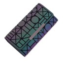 Carteira longa feminina em material reflexivo Efeito arco-íris ao sol Padrão geométrico Aba com barra metálica PU couro 19 x 10 x 3 cm 3