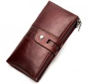 Carteira longa feminina em pele genuína 19,2 x 10 x 2 cm Fecho com botão de pressão Bolsos com fecho Compartimentos para cartões 6