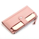 Carteira longa feminina em pele sintética com compartimento frontal com fecho de pressão Zíper ao longo da borda Acabamento mate Costura 8