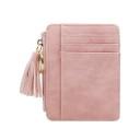 Carteira mini feminina com anel para chaves Compartimentos para cartões Bolsa com fecho Decorativo pompom Couro PU e poliéster 11,5 x 3