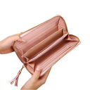 Cartera de mujer con cremallera larga 10x19x2 cm, más de 14 compartimentos, bolsillo para monedas, borla de la suerte, correa extraíble, mini 6