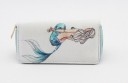 Cartera de mujer con cremallera y estampado de acuarela de sirena Fondo claro Forma rectangular Piel sintética y poliéster 20 x 10 x 2,5 cm 1