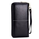 Cartera de mujer de cuero genuino Cierre de cremallera alrededor Correa para la muñeca Adorno dorado en forma de V Costura clara 20 x 10,5 x 4