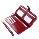 Cartera de mujer plegable con cremallera 10 x 19,5 x 3,5 cm Gran capacidad Cuero sintético aspecto aceitoso Correa de muñeca 3