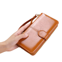 Cartera de mujer plegable con cremallera 10 x 19,5 x 3,5 cm Gran capacidad Cuero sintético aspecto aceitoso Correa de muñeca 8