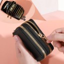 Cartera de piel para mujer con doble cremallera 11x8x4 cm más de 18 compartimentos 2 bolsillos para monedas piel sintética de primera 13