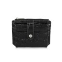 Cartera de viaje mini para mujer de piel PU Compartimentos para tarjetas Bolsillo con cremallera Correa con botón a presión Dimensiones compactas 12 1
