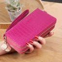 Cartera doble para mujer con correa para la muñeca Dos compartimentos con cremallera Cuero PU brillante con patrón de cocodrilo Colgantes 8