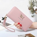 Cartera larga de mujer con cierre de cremallera y mariposa de metal Correa para la muñeca Borlón decorativo con estrellita Cuero PU 19,5 x 4