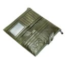 Cartera larga de mujer de cuero genuino 19,2 x 10 x 2 cm Cierre de botón a presión Bolsillos con cremallera Compartimentos para tarjetas 9