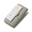 Cartera larga de mujer de cuero PU Solapa con estampado de ramitas y hojas Broche metálico dorado Dimensiones 18,5 x 9,5 x 3,5 cm Diseño 9