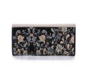Cartera larga de mujer de cuero sintético Forma de sobre con solapa Patrón floral Compartimentos para tarjetas y sección con cremallera 19,1 x 8