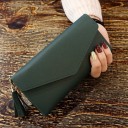 Cartera larga de mujer de piel PU con solapa tipo sobre 19 x 9,5 x 2,5 cm Superficie mate Borlas decorativas y llavero en forma 5