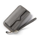 Cartera larga de piel PU y poliéster con correa para la muñeca, cierre con cremallera, parte delantera con solapa en punta 19,5 x 10,5 x 4 3