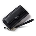 Cartera larga de piel PU y poliéster con correa para la muñeca, cierre con cremallera, parte delantera con solapa en punta 19,5 x 10,5 x 4 1