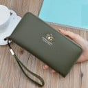 Cartera larga para mujer con cierre de cremallera y placa metálica decorativa Correa para la muñeca Cuero PU ligeramente granulada 1