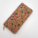 Cartera larga para mujer con cremallera y superficie con apariencia de corcho Patrón colorido Tirador de cremallera en color dorado Cuero PU 19 x 4