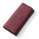 Cartera larga para mujer de cuero sintético Solapa que cubre toda la parte frontal Estilo minimalista Pequeña inscripción decorativa 4