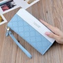 Cartera larga para mujer de PU y poliéster Franja blanca Patrón de rombos acolchado Borlas Correa para la muñeca Cremallera 19,5 x 9,5 x 4