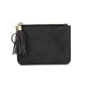 Cartera pequeña de mujer con cremallera Bolsa plana para monedas y tarjetas Adorno con borlas y anillo de metal Cuero sintético 1