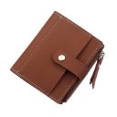 Cartera pequeña para mujer de cuero PU con cierre de solapa Botón a presión metálico Cremallera lateral con lazo Costura decorativa fina 3