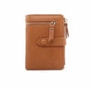 Cartera pequeña para mujer de piel sintética en posición vertical Cierre con correa de botón a presión Bolsillo frontal con cremallera 3