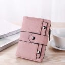 Cartera pequeña para mujer vertical con correa de botón a presión Cremallera lateral Remaches metálicos decorativos Aspecto vintage Cuero 3
