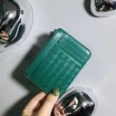 Cartera plana para damas de cuero PU Diseño trenzado Compartimentos para tarjetas en la parte delantera Bolsillo con cremallera 6