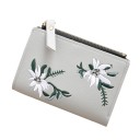 Cartera plegable para mujer con flores blancas bordadas Bolsillo para monedas con cremallera Ranuras para tarjetas Ventana transparente 3