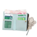 Cartera plegable para mujer con flores blancas bordadas Bolsillo para monedas con cremallera Ranuras para tarjetas Ventana transparente 12