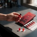 Cartouches d'aiguilles de tatouage E1007RL 20 pcs Jetables stériles Round Liner avec 8 poignées en silicone Membrane Rouge pour lignes et contours 2