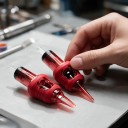 Cartucho de agujas de tatuaje E0809RL 20 unidades Desechables estériles Round Liner con 8 empuñaduras de silicona Membrana Roja para líneas 5