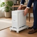 Cărucior extensibil pentru carcase de computer 40 x 21–33 cm cu roți și frână, cu orificii de ventilație, de culoare albă, pentru plasare sub birou 4