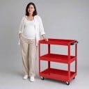Cărucior mobil pentru unelte cu 3 etaje Capacitate 100 kg Dimensiuni 74 x 66 x 35,5 cm Structură metalică cu roți și mânere Pentru atelier 1