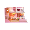 Casa de bonecas em madeira mini 24,5 x 20,5 x 15,6 cm modelo DIY com móveis tampa contra pó montável à mão miniatura 3D 4