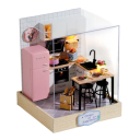 Casa de madeira para bonecas 11,5 x 9 x 9 cm DIY kit de construção Mini puzzle 3D com móveis e cobertura Decoração artesanal Presente para crianças 3