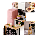 Casa de madeira para bonecas 11,5 x 9 x 9 cm DIY kit de construção Mini puzzle 3D com móveis e cobertura Decoração artesanal Presente para crianças 4