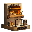 Casa de madeira para bonecas 11,5 x 9 x 9 cm modelo DIY com móveis tampa contra poeira puzzle 3D Miniatura Feito à mão 3