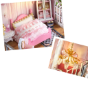 Casă de păpuși mini din lemn, 8,9 x 6,8 x 13 cm, model DIY cu lumină și mobilier, kit de asamblare, decorare fără lipici și baterii, cadou 6