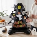 Casă înfricoșătoare gonflabilă cu inscripția Happy Halloween Balon în picioare Decorare de Halloween Negru cu fantome Decorare de petrecere 6