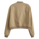 Casaco bomber feminino com bolsos Casaco curto elegante com decote em V Fecho com botões Casaco de primavera estiloso com mangas 10