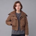 Casaco curto de inverno feminino com gola de malha casaco acolchoado com fecho de correr e bainha canelada na cintura 5