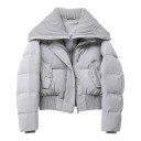 Casaco curto de inverno feminino com gola de malha casaco acolchoado com fecho de correr e bainha canelada na cintura 9