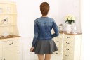 Casaco de denim azul para senhora Corte justo curto Decote redondo sem gola Aspeto desbotado Fecho de botões Manga longa 10