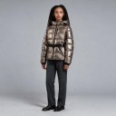 Casaco de esqui feminino de inverno com capuz e cinto na cintura, acolchoado com fecho de correr e bolsos com fecho de correr e aberturas 7